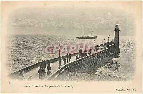 Cartes postales Le Havre la Jetee Maree de Nuit Phare