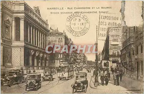 Cartes postales Marseille rue Cannebiere et la Bourse Tramway