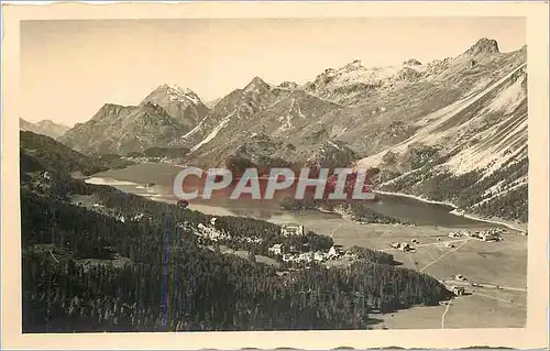 Cartes postales Sils im Engadin Blick von der letzten Bank auf Sils den Silser See und Maloja