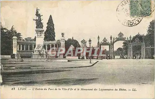 Cartes postales Lyon l'entree du Parc de la Tete d'Or et le Monument des Legionnaires du Rhone