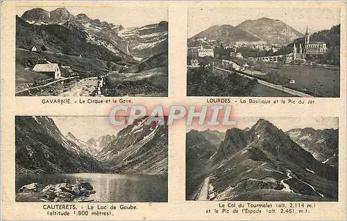 Ansichtskarte AK Gavarnie le Cirque et le gave Lourdes la basilique et le pic du jer Cauterets le lac de Gaube le