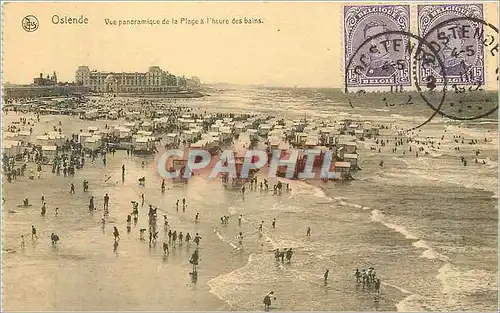 Cartes postales Ostende vue panoramique de la plage a l'heure des Bains