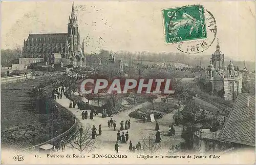 Cartes postales Environs de Rouen Bon Secours l'eglise et le monument de Jeanne d'Arc