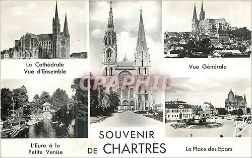 Cartes postales moderne Souvenir de Chartres la cathedrale vue d'ensemble vue generale l'eure a la petite venis la place