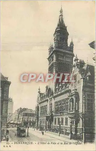 Cartes postales Dunkerque l'hotel de ville et la rue de l'eglise