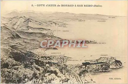 Cartes postales Cote d'Azur de Monaco a San Remo Italie