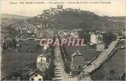 Cartes postales Cantal Saint Flour vue generale avenue de la gare et route nationale