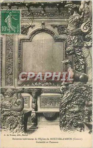 Cartes postales Boiseries interieres de l'eglise du Moutier d'Ahun Creuse cariatide et panneau