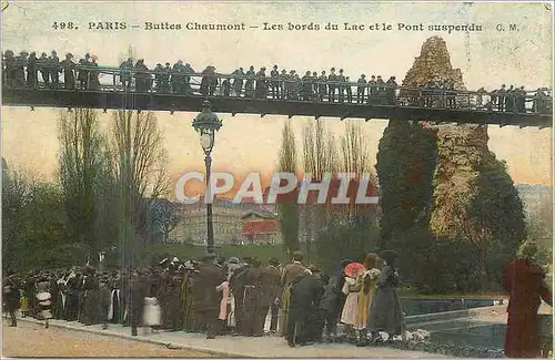 Cartes postales Paris Buttes Chaumont Les bords du Lac et le Pont suspendu