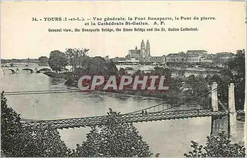 Ansichtskarte AK Tours I et L Vue generale le Pont Bonaparte le Pont de Pierre et la Cathedrale St Gatien