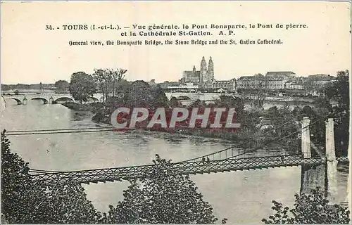 Cartes postales Tours I et L Vue generale le Pont Bonaparte le Pont de Pierre et la Cathedrale St Gatien