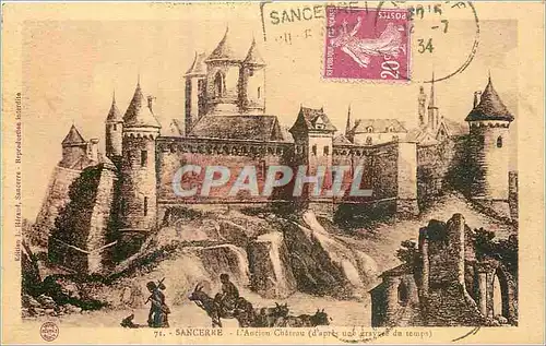 Cartes postales Sancerre L'Ancien Chateau d'apres une gravure du temps