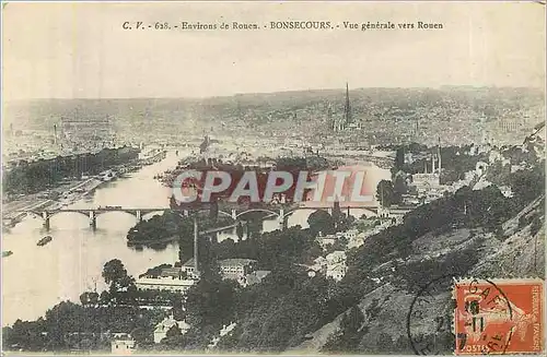 Cartes postales Environs de Rouen Bonsecours Vue generale vers Rouen