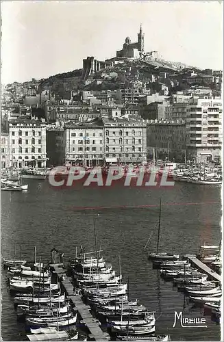 Moderne Karte Marseille B du R Un coin du vieux Port et Notre Dame de la Garde Bateaux