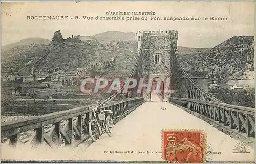 Cartes postales Rochemaure Vue d'ensemble prise du Pont suspendu sur le Rhone