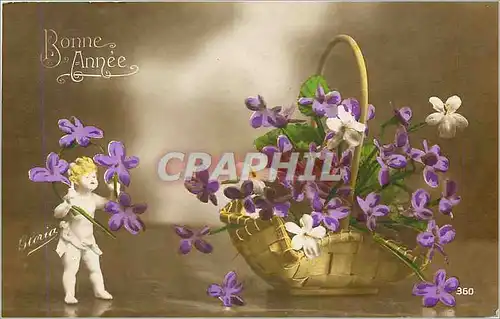 Cartes postales Bonne Annee Fleurs Santon