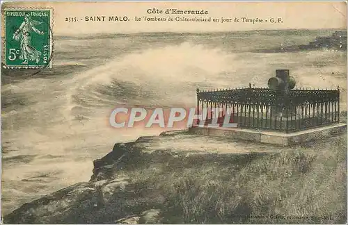 Cartes postales Saint Malo Le Tombeau de Chateaubriand un jour de Tempete