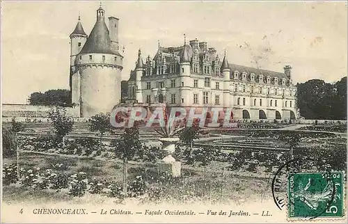 Cartes postales Chenonceaux Le Chateau Facade Occidentale Vues des Jardins