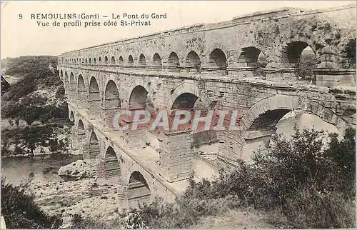 Cartes postales Remoulins Gard Le Pont du Gard Vue de profil prise cote St Privat