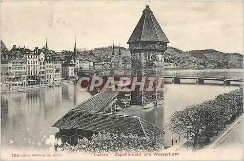 Ansichtskarte AK Luzern- Kapellbrucke und Wasserturm