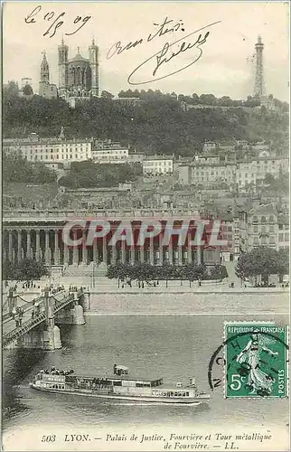 Cartes postales LYON Palais de Justice  Fourvi�re et Tour m�tallique de Fourvi�re Bateau