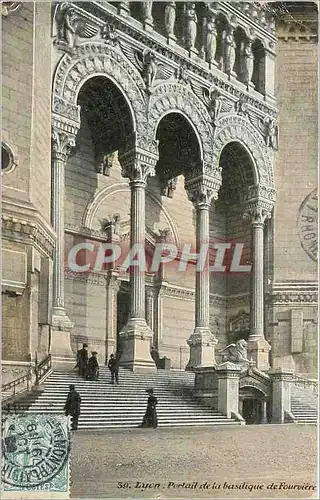 Cartes postales Lyon - Portail de la basilique de Fourvi�re