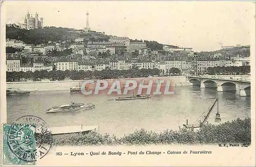 Cartes postales Lyon Quai de Bondy -Pont du Change - Coteau de Fourvi�re