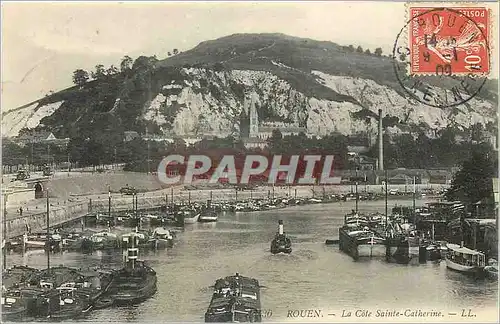 Cartes postales Rouen - La cote Sainte-Catherine Bateaux