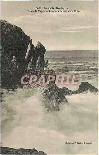 Cartes postales La Cote Bretonne Etude de Vague au brisant la Roche du Moine