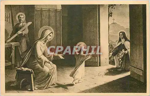Cartes postales Sainte Therese de l'Enfant Jesus jetant des Fleurs sous les pas de l'Enfant Jesus