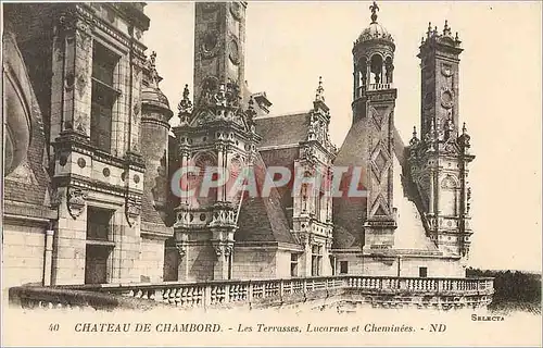 Cartes postales Ch�teau de Chambord les terrasses lucarnes et cheminees