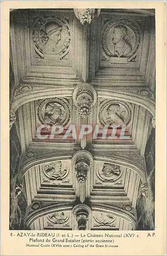 Cartes postales Azay-le-Rideau le ch�teau national plafond du grand escalier