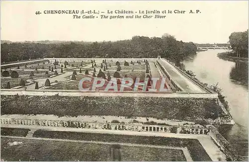 Cartes postales Chenonceau le ch�teau le jardin et le Cher