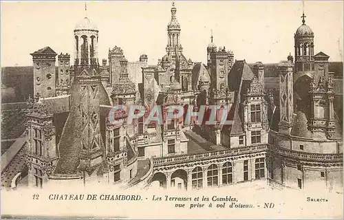 Cartes postales Ch�teau de Chambord les terrasses et les combles vue prise a vol d'oiseau