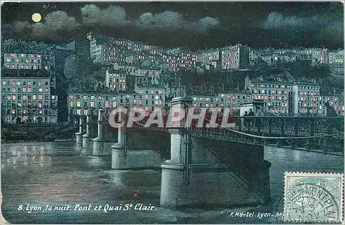 Cartes postales Lyon la nuit pont et quai St Clair