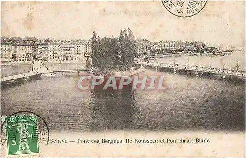 Ansichtskarte AK Geneve pont des Bergues Ile Rousseau et pont du Mont Blanc