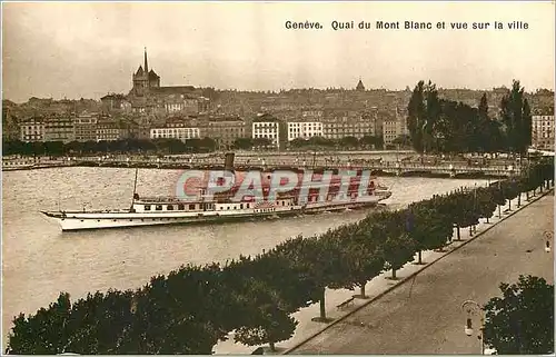 Cartes postales Geneve quai du Mont Blanc et vue sur la ville Bateau