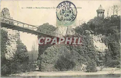 Cartes postales Paris Buttes-Chaumont le pont suspendu de le Belvedere