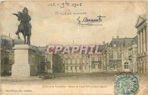 Cartes postales Chateau de Versailles Statue de Louis XIV et Cour Royale