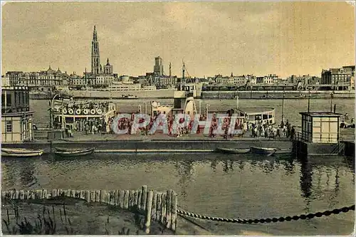 Moderne Karte Anvers Rive gauche avec vue sur l'Escaut Bateau