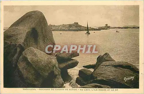 Cartes postales Tregastel Rochers du Chemin de Ronde Au Loin L'Ile Ronde