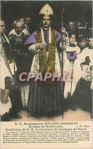 Cartes postales SG Monseigneur Roland Gosselin Eveque de Mosynople Auxiliaire de SE le Cardinal Archeveque de Pa