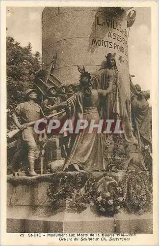 Cartes postales St Die Monument aux Morts de la Guerre 1914 1918 Militaria
