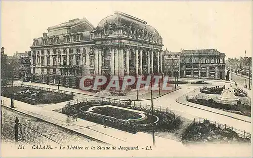 Ansichtskarte AK Calais Le Theatre et le Statue de Jacquard