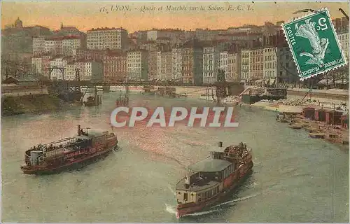 Cartes postales LYON-Quai et Marches sur la Saone.E.C Bateaux