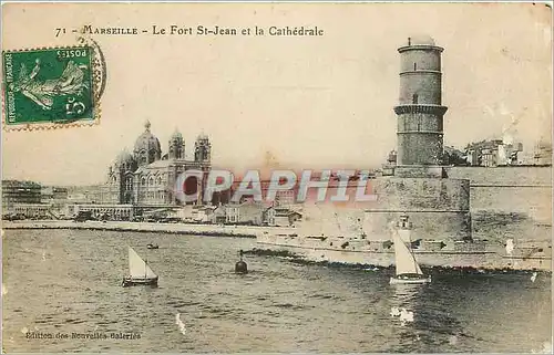 Cartes postales MARSEILLE-Le Fort st Jean et la Cathedrale