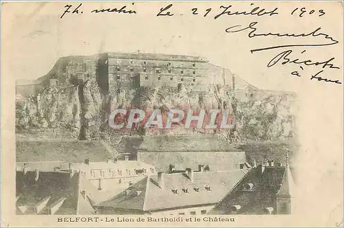 Cartes postales Belfort-Le lion de Bartholdi et le Chateau