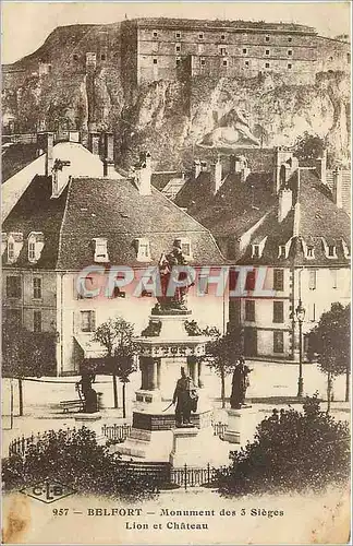 Cartes postales Belfort-Monument des 5 sieges-Lion et chateau