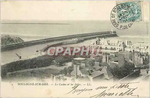 Cartes postales Boulogne sur mer.le csino et les Jetees