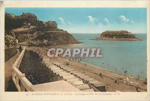 Cartes postales St Quay portrieux ( C du N) La plage et l'Ile de la Comptesse AH